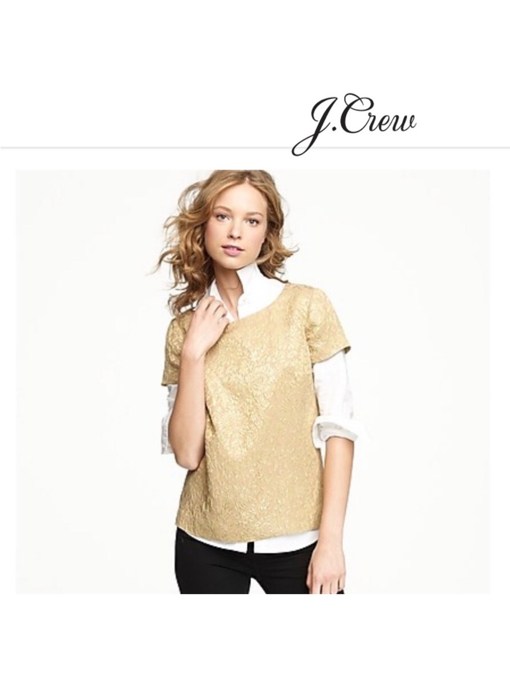 Jcrew Metallic Foil Jacquard Top